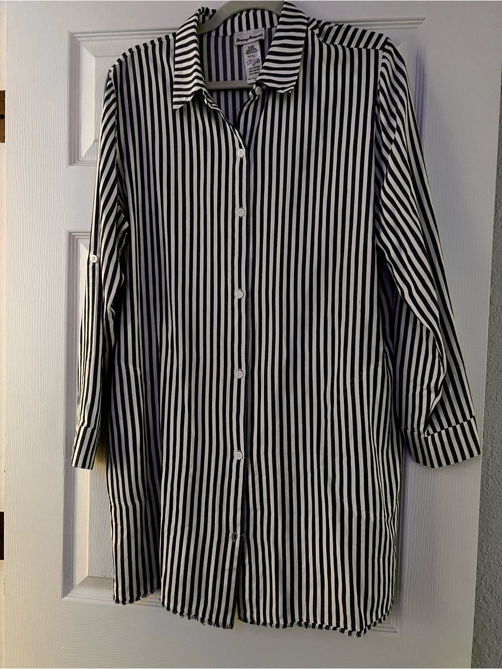 Tommy Bahama Blue and White Vertical Stripe Long Sleeve Tunic Shirt